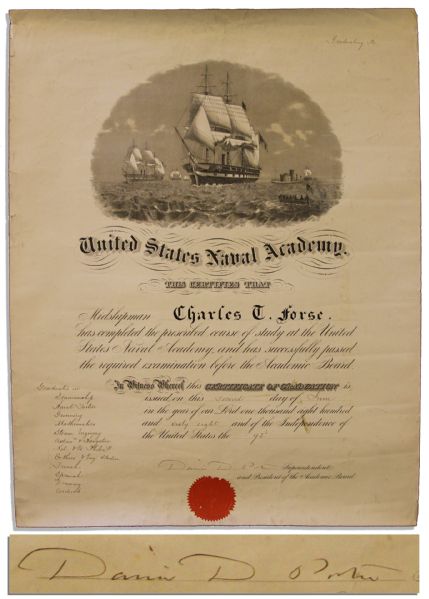 Famed Admiral David Porter Signed Naval Document -- 1868