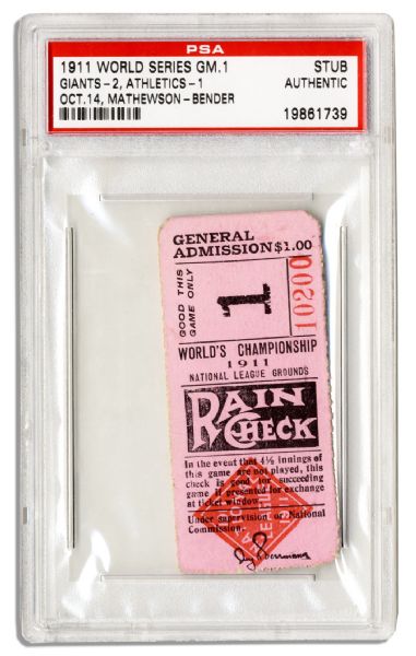 1911 World Series Ticket Stub -- With PSA/DNA Authentication
