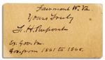 The Father of West Virginia, Francis Harrison Pierpont Signed Slip -- Fairmont W. Va. / Yours Truly / F. H. Pierpont -- Measures 3.5 x 2 -- Toning, Else Near Fine
