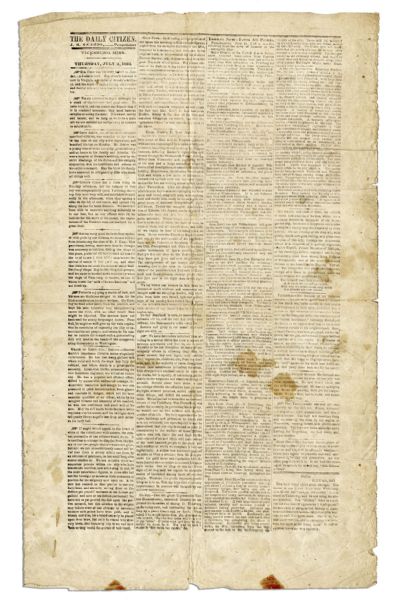 From 2-4 July 1863, the Highly Collectible ''Vicksburg Daily Citizen'' Newspaper Printed on Wallpaper -- the Last Edition of the Confederate Paper Before Union Forces Took the City & Printing Press
