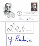 Israeli Prime Minister Yitzhak Rabin & His Wife Signed Envelope -- Y. Rabin / L. Rabin --  Dated 8 May 1973 -- 6.5 x 3.75 -- Fine