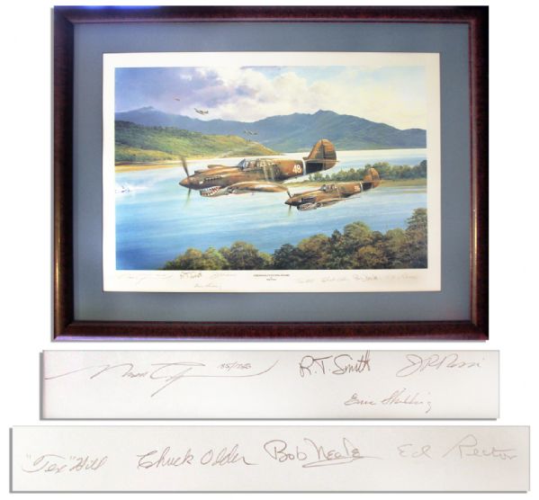 Chennault's Flying Tigers  -- WWII Print Signed by Aces Tex Hill, Bob Neale, Charles Older, Ed Rector, Dick Rossi, Erik Shilling and Robert T. Smith