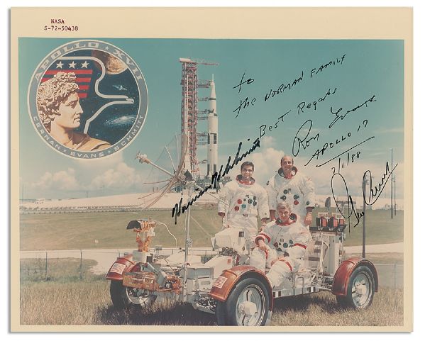 Apollo 17 Crew Signed 8'' x 10'' Photo -- Ron Evans, Harrison Schmitt & Gene Cernan -- The Last Manned Flight to the Moon