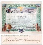 Herbert Hoover Signed Shellback Certificate