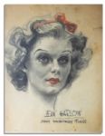 Charcoal Portrait of Jean Harlow by Famed Illustrator James Montgomery Flagg
