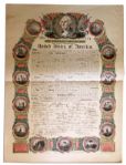 Declaration of Independence Print -- Colorful Illustrated Text From 1800s