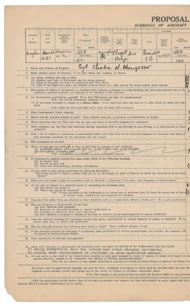 Doomed French Flying Ace Charles Nungesser Applies for Aviation Insurance -- 1924