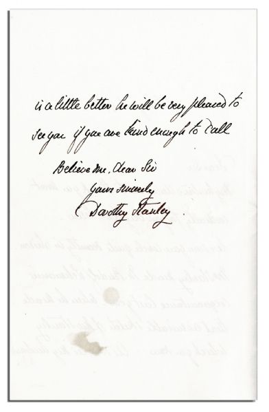 Dorothy Tennant Stanley Autograph Letter Signed -- ''...Mr. Stanley made M. Rudolf Lehmann's acquaintance last year, when he made that admirable sketch of Mr. Stanley which you saw...'' -- 1891