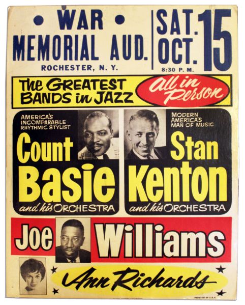 1960 Poster for Greatest Bands in Jazz -- Count Basie, Stan Kenton, Joe Williams, Ann Richards