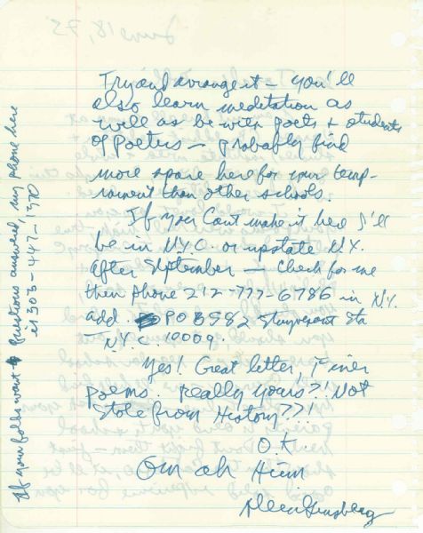 Rare Allen Ginsberg Autograph Letter Signed -- ''...I am out here all summer at Naropa...with a whole gang of poets...''