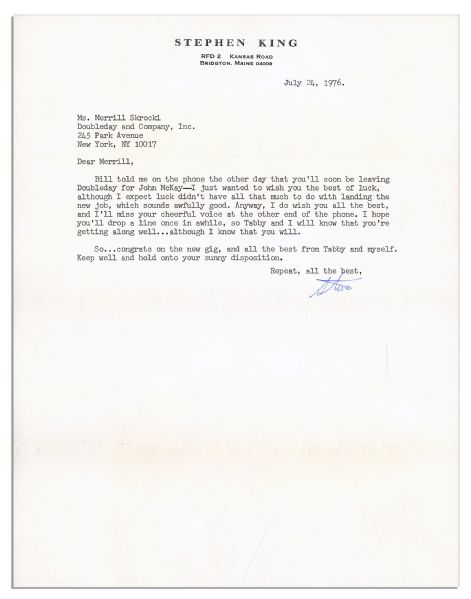 Stephen King Typed Letter Signed From 1976 -- ''...hold onto your sunny disposition...''