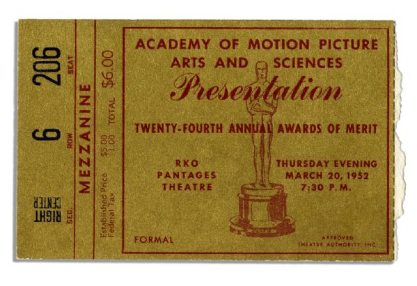 Academy Award Ceremony Program 1952 -- ''American in Paris'' and ''Streetcar Named Desire'' Vie for Best Picture
