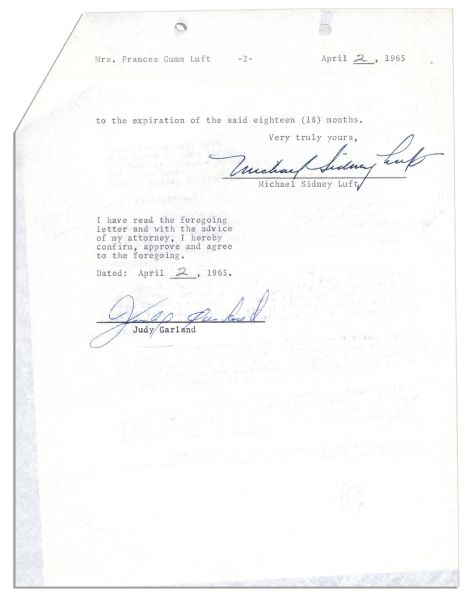 Judy Garland 1965 Contract Signed