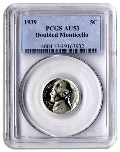 Jefferson Nickel -- Series 1939 -- PCGS AU53 -- Doubled Monticello