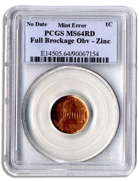Lincoln Error Penny -- Series 1982 -- PCGS MS64 RD -- Overstruck With Full Mirror Brockage From Reverse of Die -- Overstrike Rotated 180 Degrees from First Strike