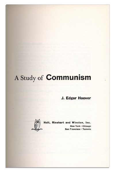 J. Edgar Hoover Signed ''A Study of Communism''