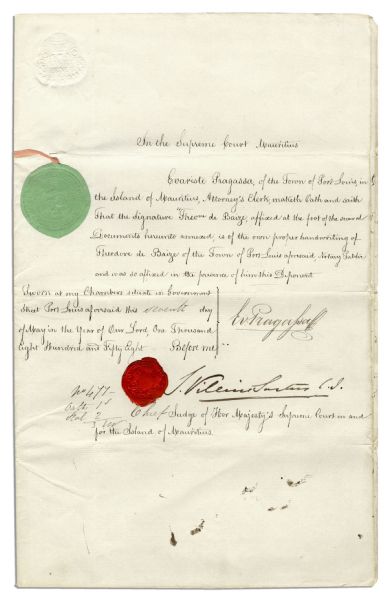 1858 Documents for Whaling Ship ''Eugenia'' -- Detailing Damage to Ship Detoured to Island of Mauritius