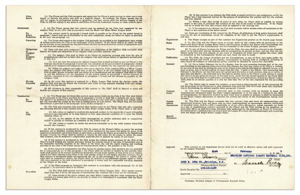 Cal Abrams 1949 Brooklyn Dodgers Contract Signed 