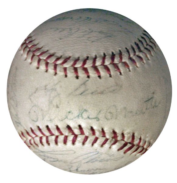 1962 World Series Champion Yankees Team Signed Ball -- Yogi Berra, Robin Roberts, Whitey Ford & More -- With PSA/DNA COA