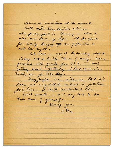 Dwight Eisenhower 1945 Letter to His Wife After Winning the War -- ''...Many people seem astounded that I'd have no slightest interest in politics. I can't understand them...''