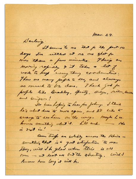 Dwight Eisenhower WWII 1945 Letter -- ''...Things are moving rapidly...There are many people to see...Thank God for people like Bradley, Spaatz, Hodges, Patton, Beedle, and Simpson!...''