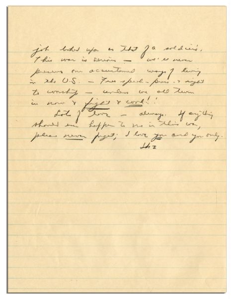 Dwight Eisenhower WWII Autograph Letter Signed -- ''...The war is serious - we'll never preserve our...ways of living in the U.S. - free speech - press - and right to worship - unless we...fight...''