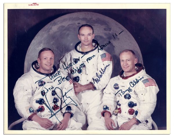 Apollo 11 Crew Signed 10'' x 8'' Photo -- With PSA/DNA COA