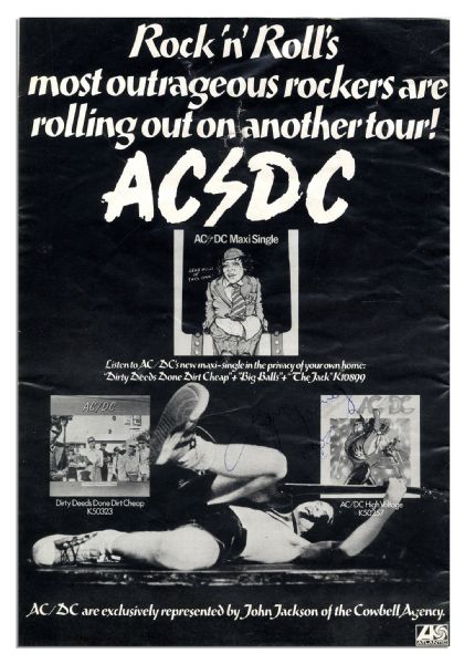 1977 AC/DC Tour Program Signed With 18 Signatures by the Band -- Including Several Signatures by Bon Scott Who Died in 1980 -- With Roger Epperson COA