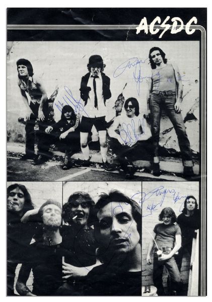 1977 AC/DC Tour Program Signed With 18 Signatures by the Band -- Including Several Signatures by Bon Scott Who Died in 1980 -- With Roger Epperson COA