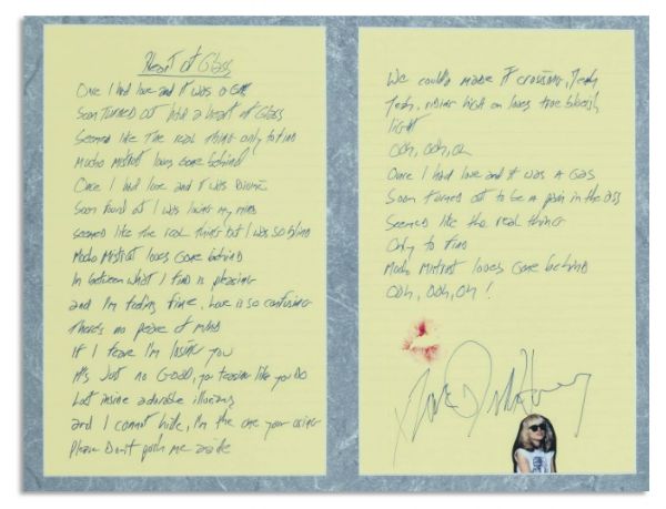 Blondie ''Heart of Glass'' Lyrics Handwritten by Debbie Harry -- Signed & Sealed With a Kiss by the Genre-Breaking Singer