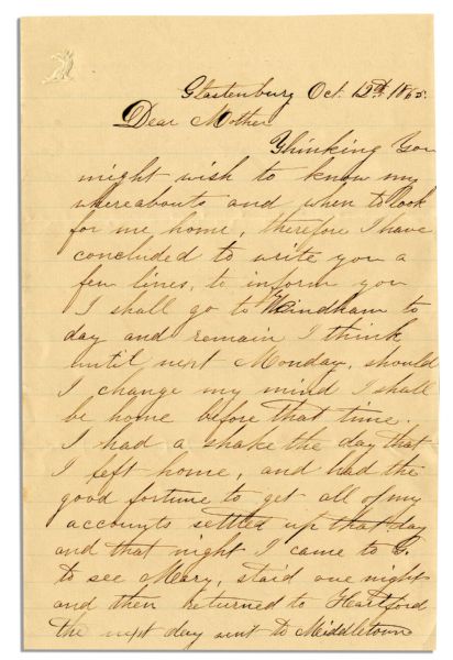 Civil War Letter by 1st CT Heavy Artilleryman -- ''...they all seem bound to make much of the 'Soldier Boy'...''