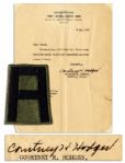 WWII General Courtney Hodges Letter Signed -- May 1945 Just After Battle of the Bulge -- With First Army Shoulder Patch Given by Hodges to Letters Recipient