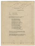 Notated Memo Regarding John F. Kennedys November 1963 Trip to Texas -- Carried by Assistant Press Secretary Malcolm Kilduff