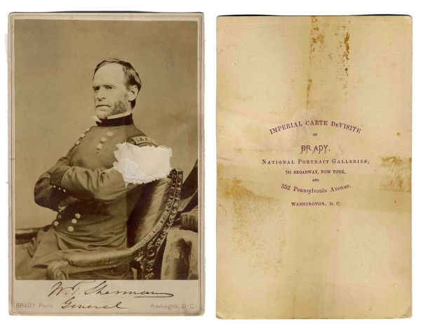 William Sherman Signed Photo of Himself as General -- Superb Signature
