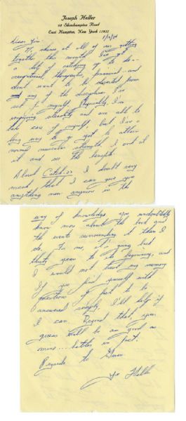 Joseph Heller Autograph Letter Signed -- ''...About Catch-22...you undoubtedly know more about the book and the events surrounding it than I do...I would not trust my memory…''