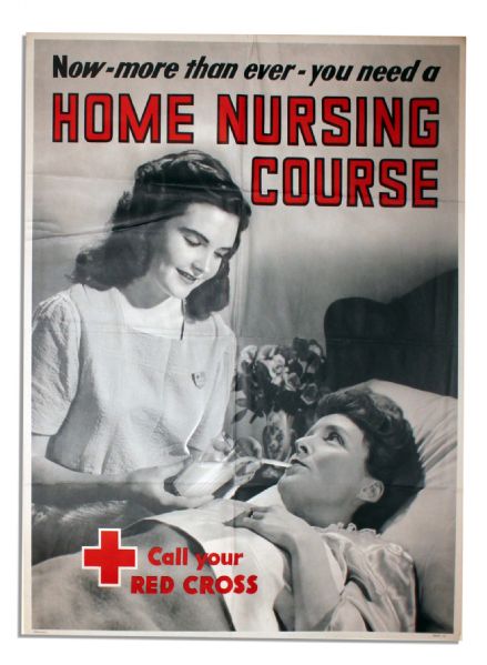Vintage Red Cross Poster -- ''Now More Than Ever You Need A Home Nursing Course''