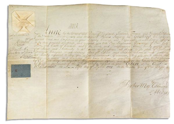 Gorgeous & Rare 1705 Political Appointment Signed by Queen Anne