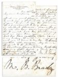 Extremely Scarce Mathew Brady Autograph Letter Signed With Photographic Content Praising His Work -- ...It is pronounced to be an excellent likeness...