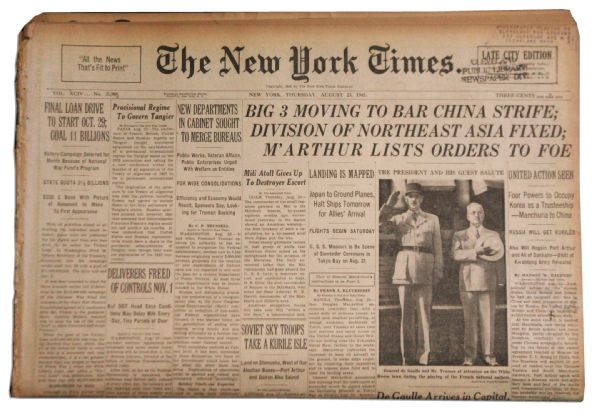 23 August 1945 ''New York Times'' -- Japanese Surrender Ceremony Planned