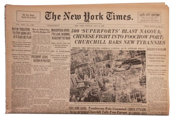 ''The New York Times'' Newspaper From 14 May 1945 -- Bombed Out Berlin on Front Page