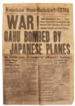Honolulu Pearl Harbor Newspaper -- 7 December 1941 -- WAR! OAHU BOMBED BY JAPANESE PLANES