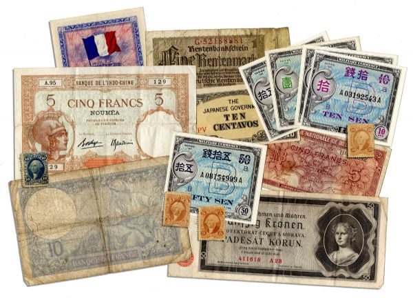 Collection of WWII Foreign Currency Notes -- From Both Allied & Axis Powered Countries