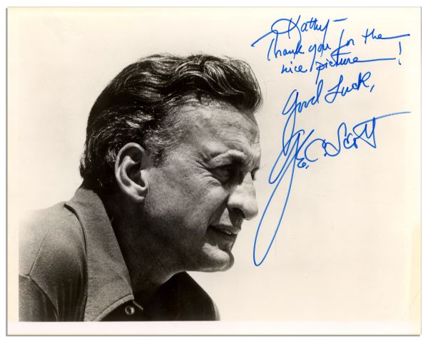 George C. Scott Signed 10'' x 8'' Glossy Photo -- ''Kathy - Thank you for the nice picture! Good Luck, Ge. C. Scott'' -- Toning Else Fine