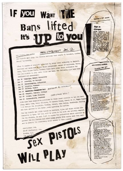 Scarce Test Print of Sex Pistols Poster Promoting The Last Leg of Their Final Tour in England