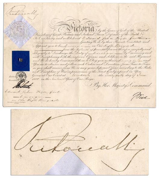 Queen Victoria 1855 Army Commission Signed During the Crimean War