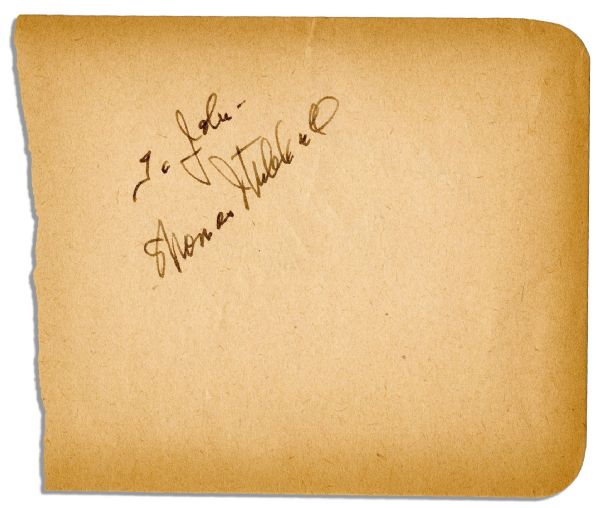 ''Gone With the Wind'' Actor Thomas Mitchell Signature -- 2'' x 2'' Bold Signature in Black Ink on Mildly Toned Paper -- Near Fine
