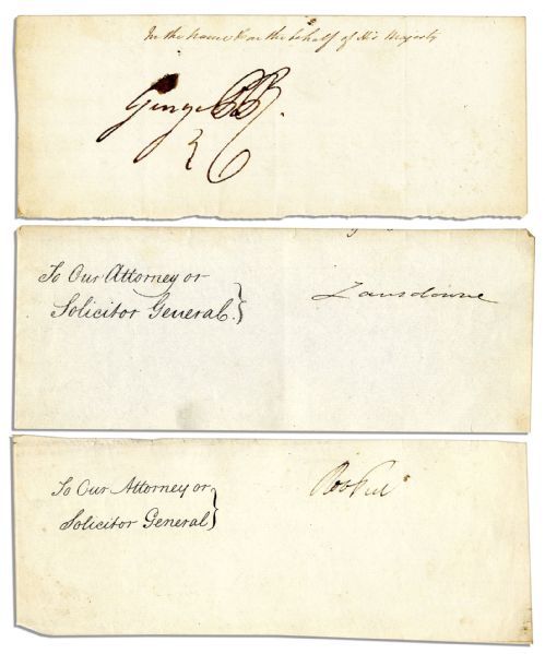 Three Signatures of George IV as Prince Regent, British Prime Minister Robert Peel & George Granville 