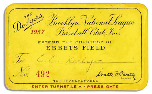 Press Pass to 1957 Brooklyn Dodgers Final Season at Ebbets Field
