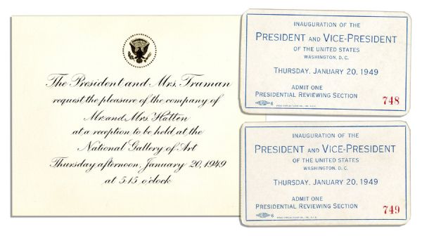 Tickets to Harry S. Truman's 1949 Presidential Inauguration & Invitation to Reception at The National Gallery of Art