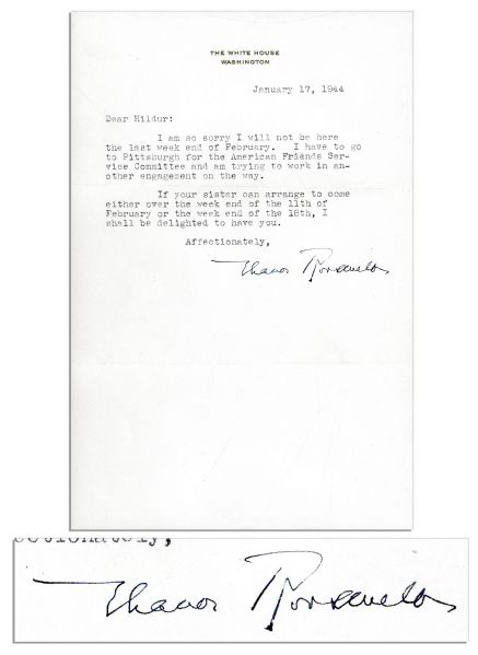 Eleanor Roosevelt Letter Signed From the White House as First Lady